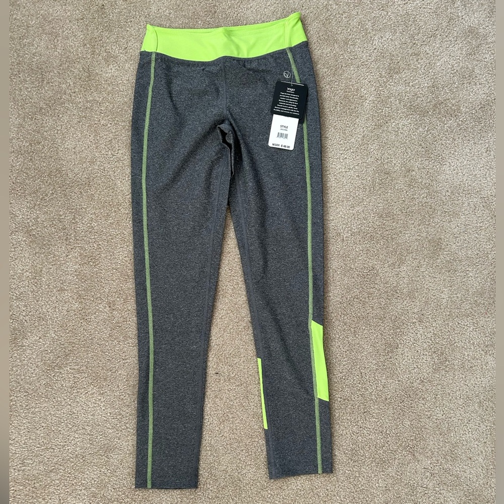NWT Vogo Athletica Moisture Wicking Leggings Gray/Lime XS